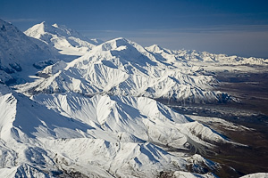 View of Alaska Range from flightseeing plane (Denali NP).