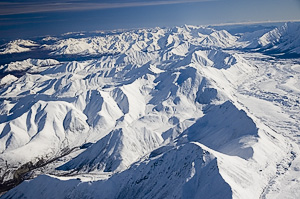 View of Alaska Range from flightseeing plane (Denali NP).