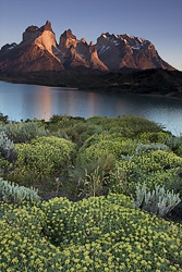 Cuernos del Paine in Torres del Paine National Park in Patagonia, Chile - taken near Hosteria Pehoe at dawn (February 2004)